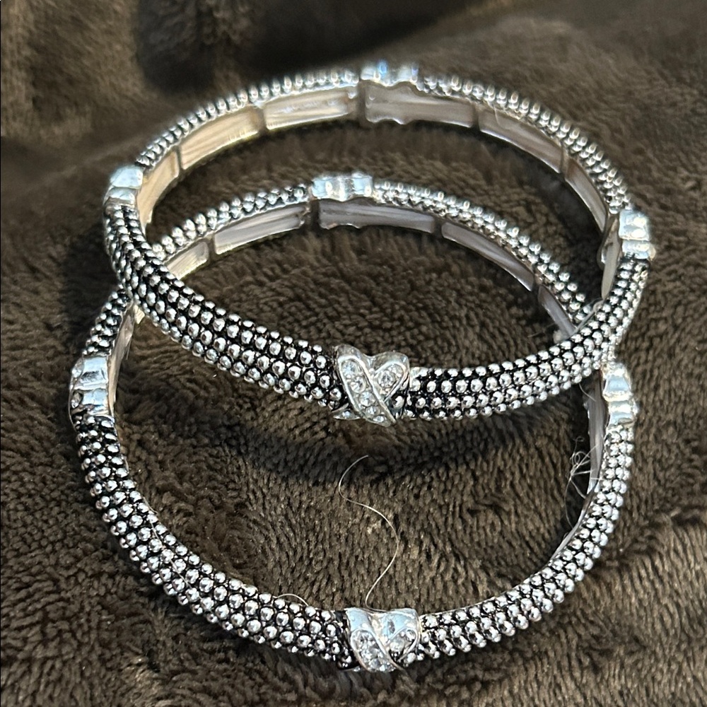 Sparkling Silver Tone Jeweled Stretch Bracelet Set